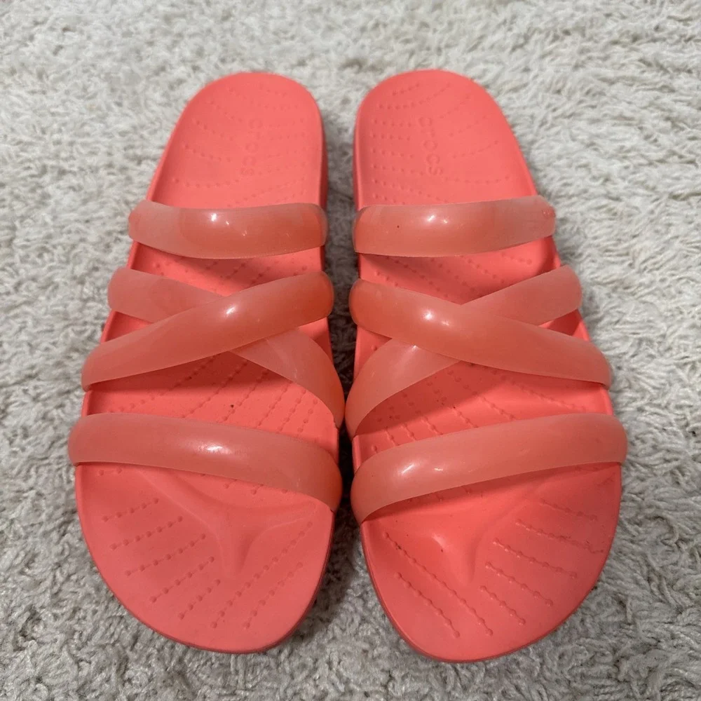 Crocs Women's Splash Glossy Strappy Neon Watermelon Slip On Sandals Slide Size 8